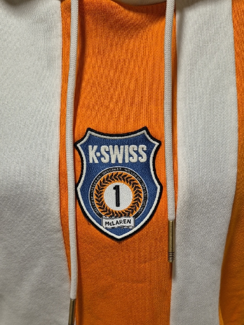 K-Swiss Men's White and Orange McClaren Hoodie with Stripe Detail - Picture 4 of 7